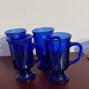 Anchor Hocking Cobalt Blue Irish Coffee Mugs- Set of 4